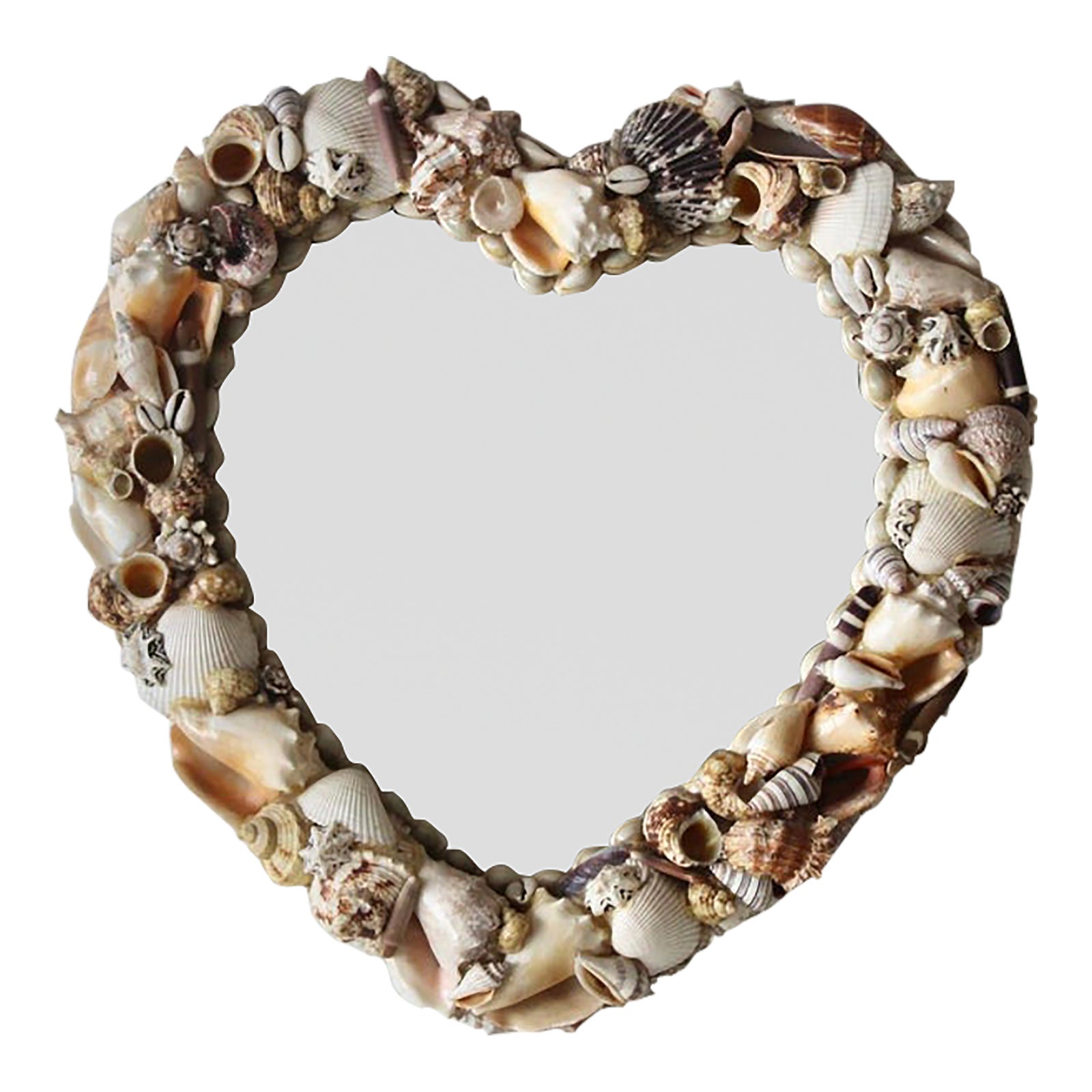 Vintage Handmade Coastal Heart Shape Natural Shell Wall Mirror | Chairish