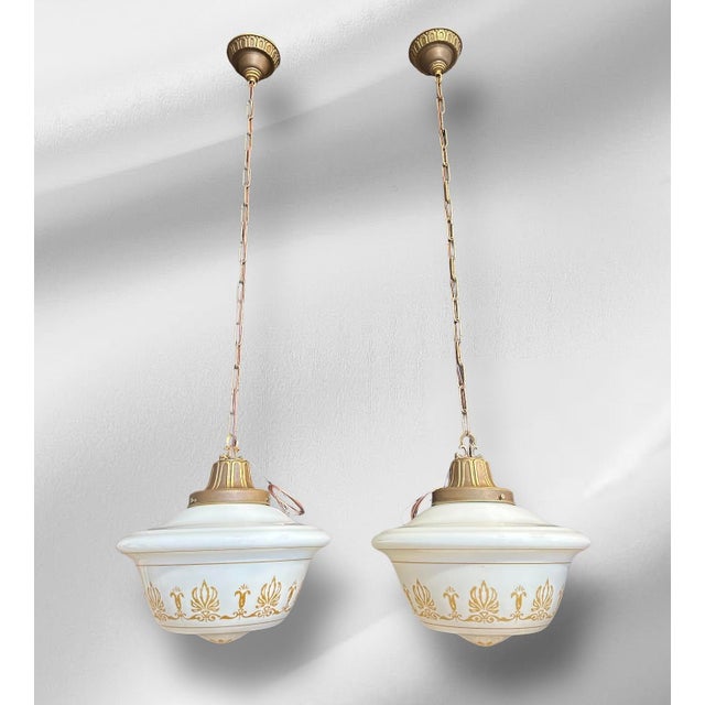 Metal 1900 Mid-Century Modern Schoolhouse Pendant Lights - a Pair For Sale - Image 7 of 12
