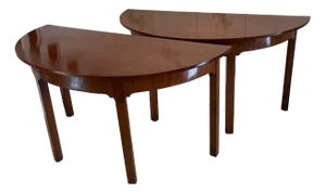 Large Antique George Iii Figured Mahogany Demi Lune Shaped Console Tables, 1800, Set of 2