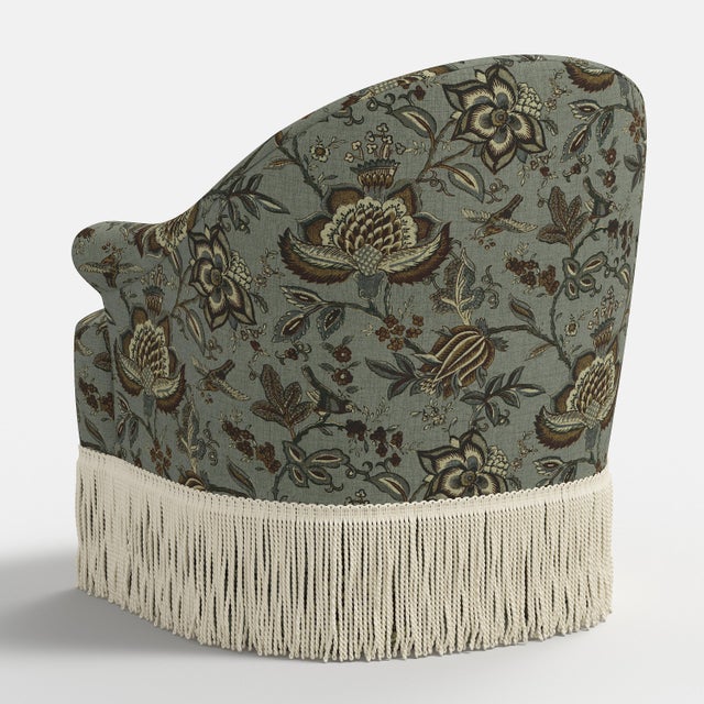 Cecile Ivory Fringe Swivel Chair in Prairie Floral Ice For Sale In Chicago - Image 6 of 7