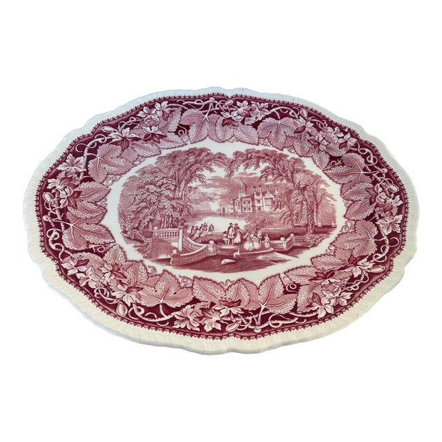 Vintage Mason's Ironstone Vista Pink Toile Platter For Sale