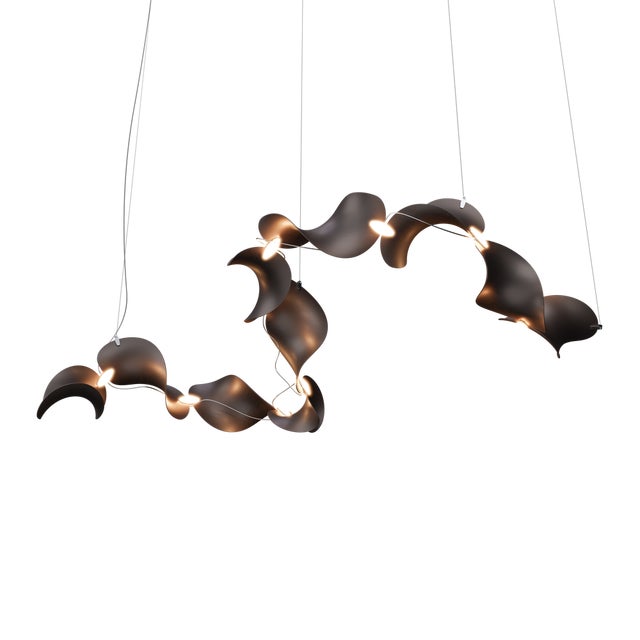 Dune 10 Curve Chandelier with Shades in Dark Bronze Metallic Tone by Daniel Becker for Moss Objects For Sale - Image 9 of 9