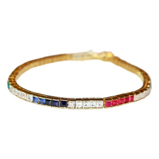 1970s 18k Gold Tennis Bracelet For Sale