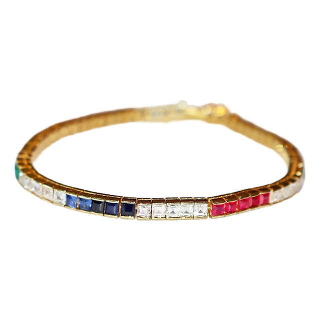 1970s 18k Gold Tennis Bracelet For Sale