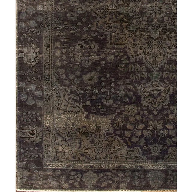 Shabby Chic Early 20th Century Vintage Overdyed Distressed Gray Handmade Wool Rug For Sale - Image 3 of 5