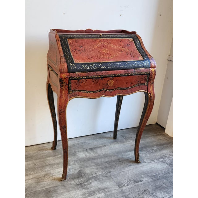 French Late 20th Century Louis XV Leather Wrapped Ladies Desk by Theodore Alexander For Sale - Image 3 of 15