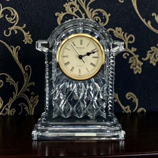 Waterford Crystal “Lismore” Mantle Carriage Clock Gold Face (7.25-inch, Vintage, New Battery) For Sale - Image 17 of 18