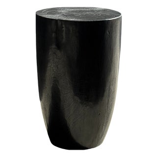 Cylindrical Side Table in Black Mango Wood, 1980s For Sale