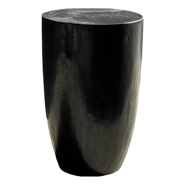 Cylindrical Side Table in Black Mango Wood, 1980s For Sale