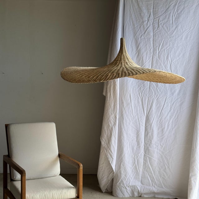 Large Hat-Shaped Rattan Pendant Light, 1980s For Sale - Image 11 of 18