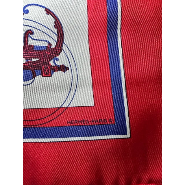 Authentic vintage Hermès Paris silk pocket square / small scarf featuring an elegant horse-drawn carriage motif in classic...