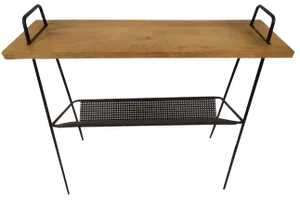 Vintage Perforated Metal Oak Magazine Rack, 1950s