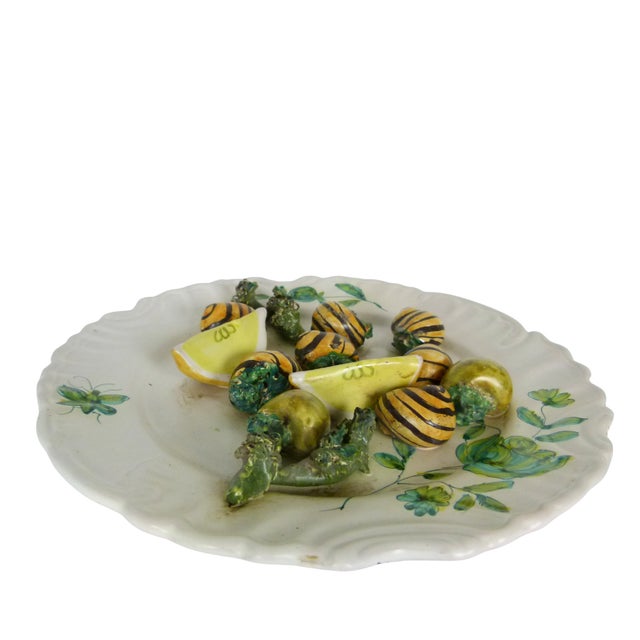 Ceramic Mid-Century Italian Trompe L’Oeil Plate Hand Painted Plate 3d Striped Snails and Lemon Wedges by Peasant Village For Sale - Image 7 of 9
