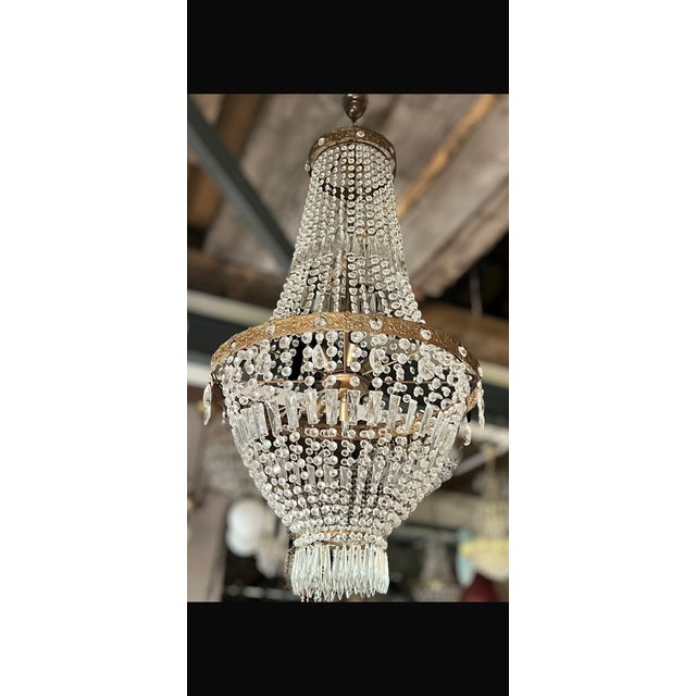 Antique Crystal Chandelier with Patinated Bronze Frame, 1890s For Sale - Image 4 of 8