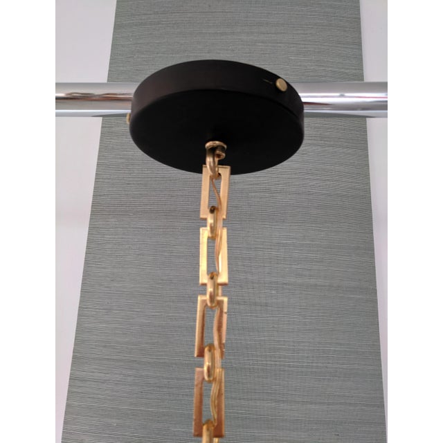 Brass Modern Globe Pendant in Brass and Carved Glass For Sale - Image 8 of 10