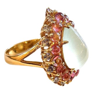 Bochic "Orient" Aqua, Tanzanite & Tourmaline Cluster Ring Set 18K Gold & Silver For Sale