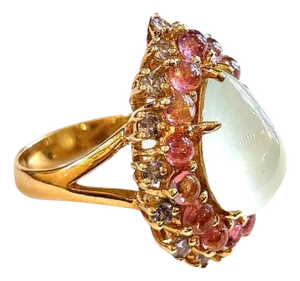 Bochic "Orient" Aqua, Tanzanite & Tourmaline Cluster Ring Set 18K Gold & Silver
