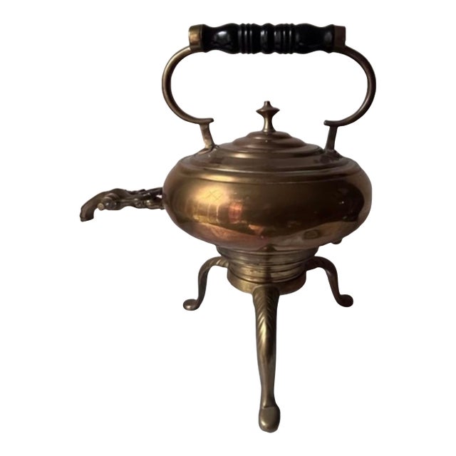 Antique Brass Tea Kettle Tea Pot Large With Stand For Sale