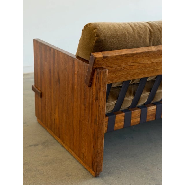 1970s Solid Oak Sling Loveseat in Mohair For Sale - Image 9 of 18