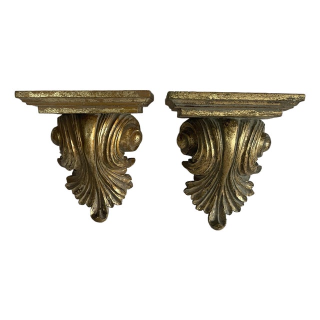 Vintage Ornate Faux Gold Giltwood Wall Sconces For Sale