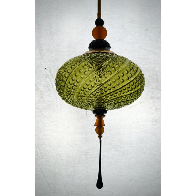 Mid-Century Modern Midcentury Modern Italian Blown Green Glass Lantern, 2000 For Sale - Image 3 of 8