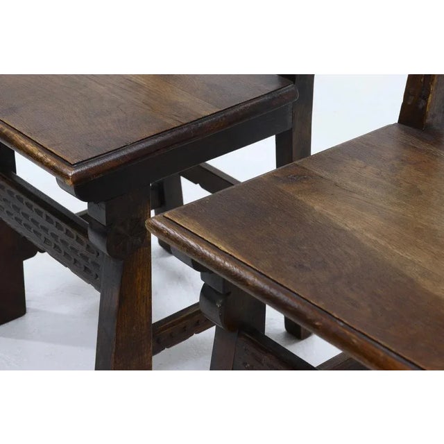 Set of 19th Century Spanish Hand Carved Oak Chairs For Sale - Image 3 of 10