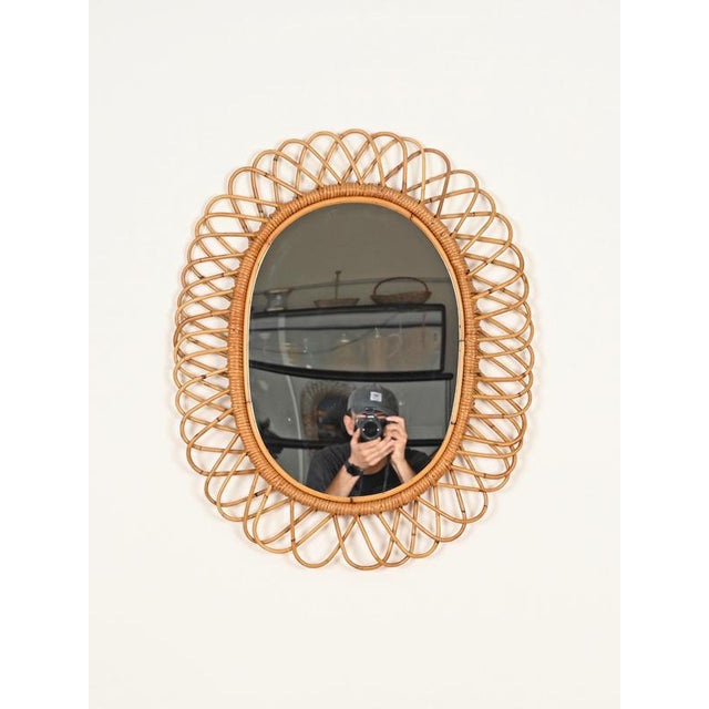 Gold Large Oval Mirror in Bamboo, Rattan and Wicker by Franco Albini, Italy, 1970s For Sale - Image 8 of 11