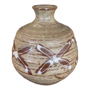 Vintage Studio Pottery Bud Vase With Incised and Glazed Abstract Motif