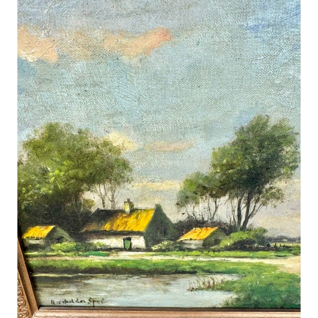 Textile Antique European Pastoral Landscape Oil on Canvas, Signed by Artist For Sale - Image 7 of 10