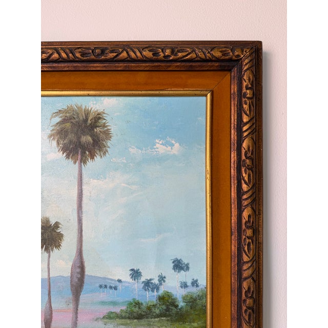 1970’s Julio Carballosa (Cuban–American, 1919–2012) Tropical Palm Landscape Oil on Canvas Painting, Framed For Sale In Miami - Image 6 of 12