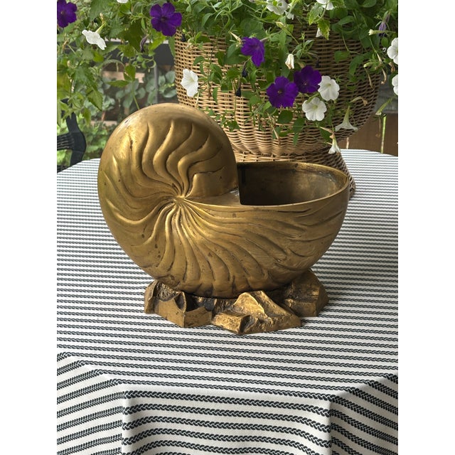 Mid 20th Century Vintage Large Scale Palm Beach Style Brass Nautilus Shell Planter For Sale - Image 5 of 17