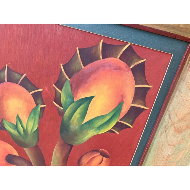 Mid 20th-Century Framed Oil on Board Stylized Botanical Painting For Sale - Image 13 of 18