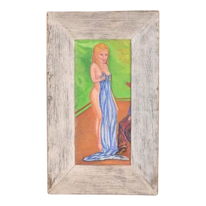 Vintage Surrealist Louis Monza Oil Painting of a Nude Blonde Woman