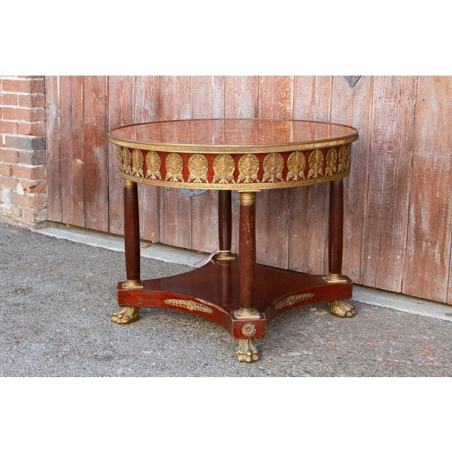 Wood Antique French Empire Round Marquetry Table For Sale - Image 7 of 9