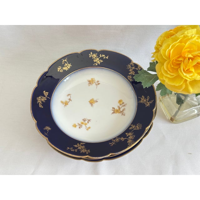 Antique French Porcelain Haviland Limoges Soup Bowls – Cobalt Blue & Gold, CHF 1452, 9" - Set of 3 For Sale - Image 11 of 11