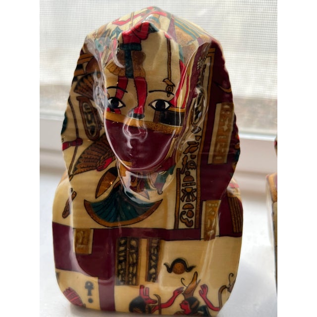 1990s Faux Decoupage Egyptian Cleopatra Bookends - a Pair For Sale - Image 5 of 9