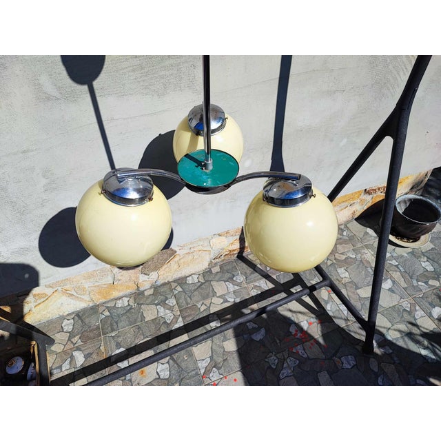 Vintage Art Deco Napako Chandelier in Brass, 1940s For Sale - Image 3 of 9