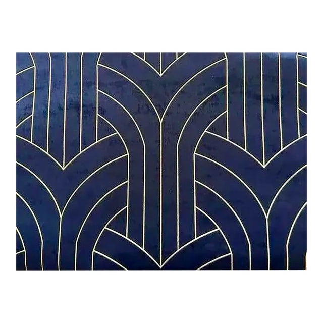 1990s Phillip Jeffries Navy Blue & Gold Velvet Cocoon Wallpaper, Lasercut Velvet For Sale - Image 5 of 5