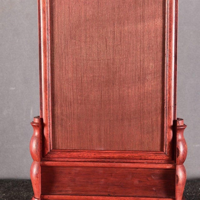 Rose Antique Chinese Rosewood Table Screen With Famille Rose Porcelain Plaque For Sale - Image 8 of 10