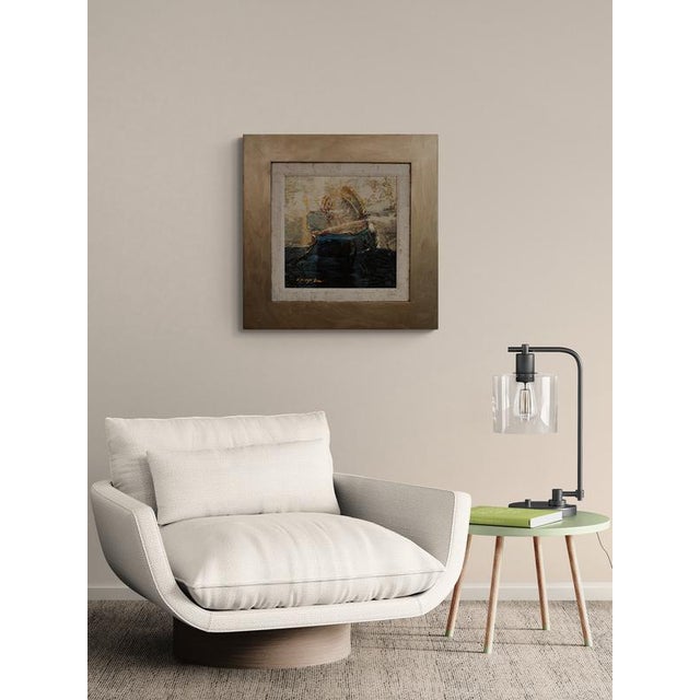 Textile Mid Sized Framed Square Abstract Landscape on Canvas. For Sale - Image 7 of 7