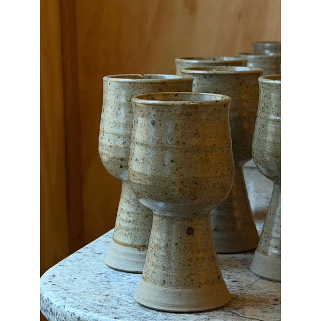 Handmade Speckled Stoneware Goblets, Set of 8 For Sale - Image 11 of 18