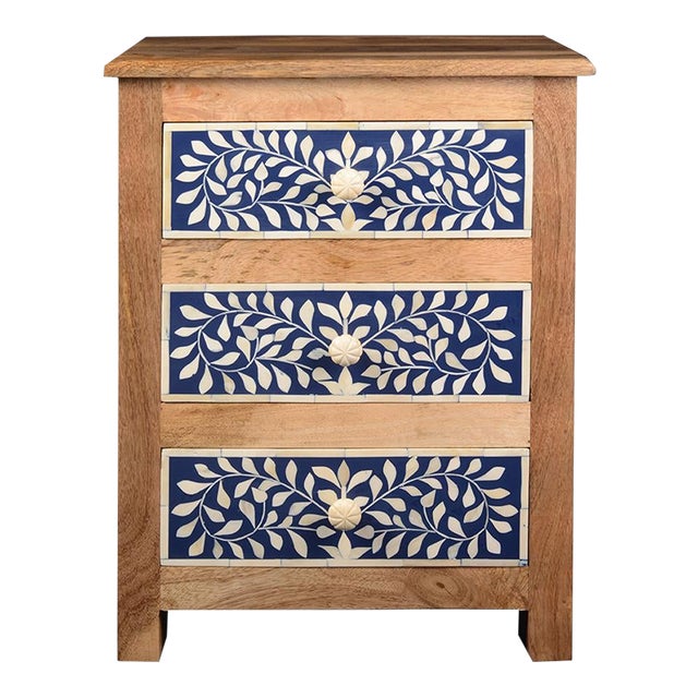 Imperial Beauty Wooden Bedside Table W 3 Imperial Drawers In Indigo White Chairish