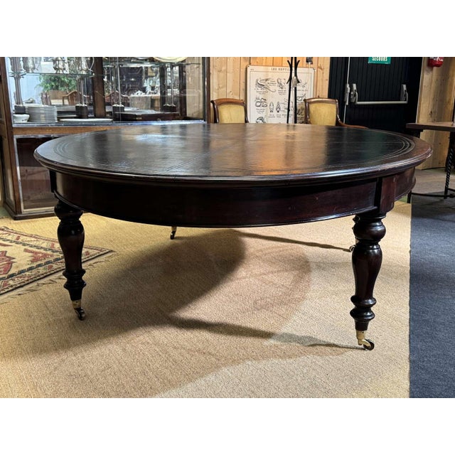Large English Library Table in Dark Walnut with Leather Top, 1920s For Sale - Image 12 of 18