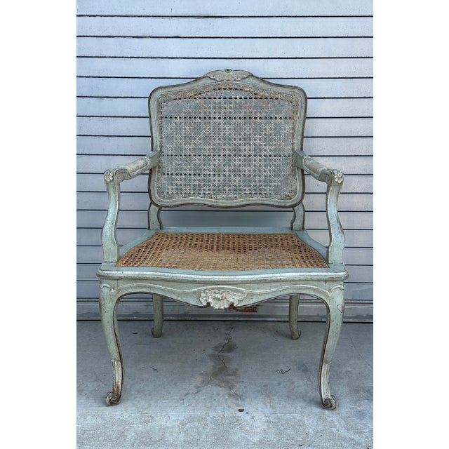 Pair of Painted Louis XV Armchairs With Hand Caned Seats, France, Circa 1830 For Sale In Greenville, SC - Image 6 of 18