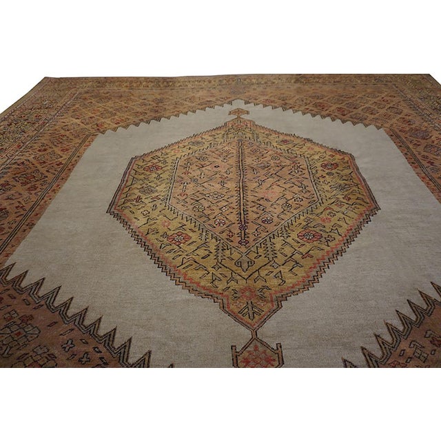 1890 Antique Oushak Rug Carpet ( 12' 8"x 12' 8"- 386 x386 ) Wool Ivory Beige Cream White Hand Knotted Pile Antique...