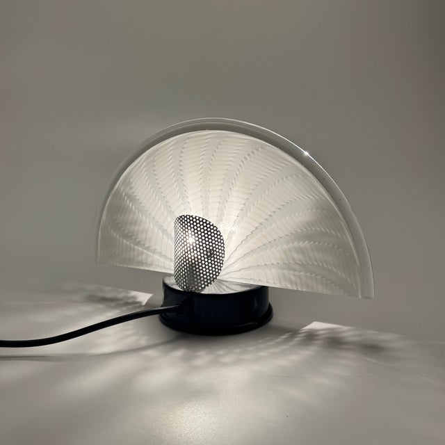 Vintage Italian Halogen Fan Table Lamp in Murano Glass, 1990s, in Flawless conditions. Designed 1980 to 1989 European Plug...
