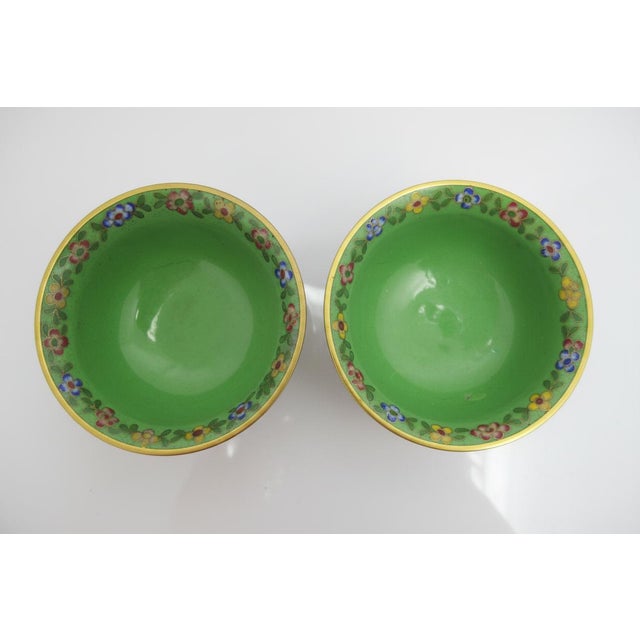 Green Chinese Small Cloisonne Flower Branch Green Interior Bowl Pair For Sale - Image 8 of 9