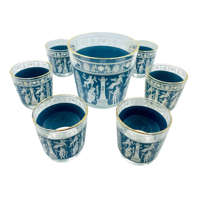Mid 20th Century Jeannette "Hellenic" Jasperware-Style Cocktail Set- 7 Pieces For Sale