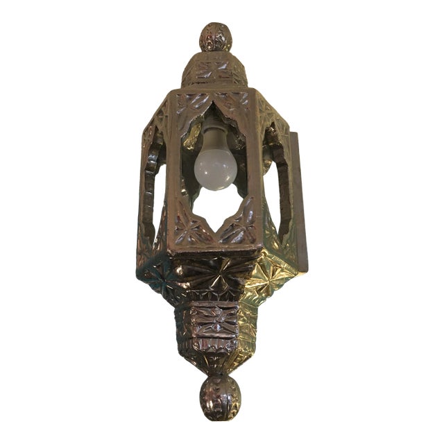 Chased German Silver Over Wood Hanging Light Fixture For Sale