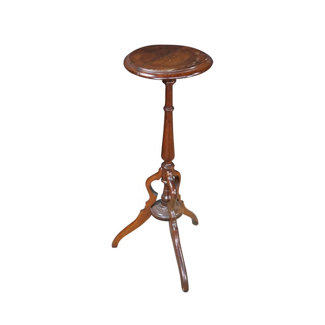 Victorian Antique Victorian Mahogany Round Plant Candle Stand Sculpture Pedestal Tripod For Sale - Image 3 of 15